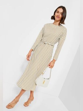 Tuckernuck ocean spray geo bex brown blue belted midi dress size XS NWT